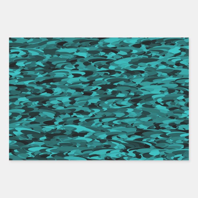 Abstract Pattern Teal Black Wrapping Paper Sheets (Front)