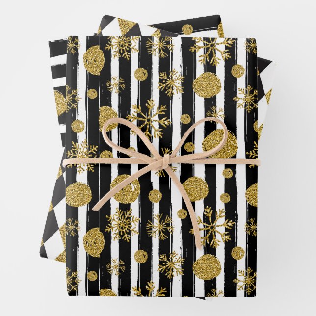 Abstract Pattern With Gold Glitter Wrapping Paper Sheets (In situ)