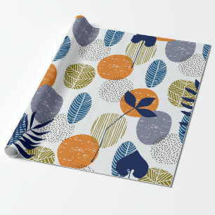 Abstract pattern with leaves and shapes wrapping paper