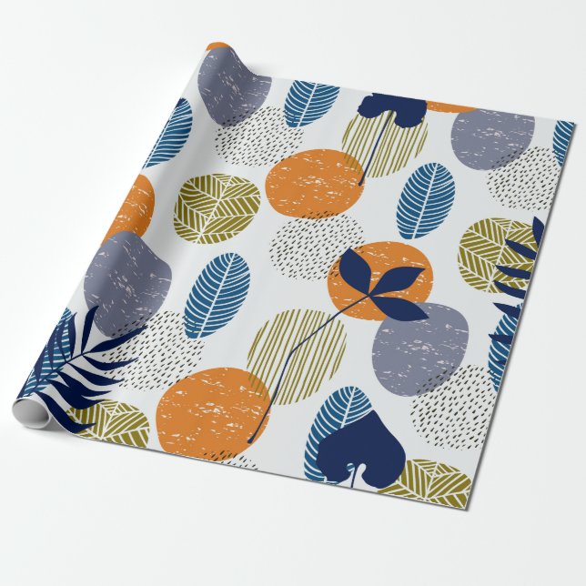 Abstract pattern with leaves and shapes wrapping paper (Unrolled)