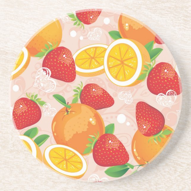 Abstract pattern with strawberry drink coaster (Front)