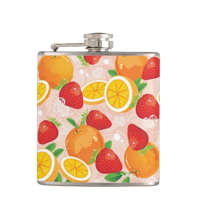 Abstract pattern with strawberry hip flask (Front)