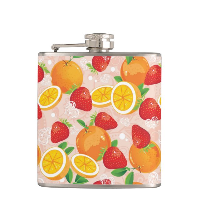 Abstract pattern with strawberry hip flask (Front)