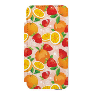 Abstract pattern with strawberry wallet case for iPhone SE/5/5s