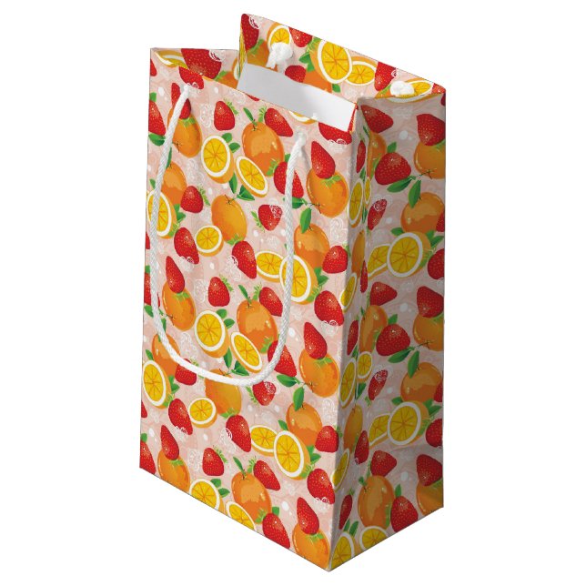 Abstract pattern with strawberry small gift bag (Back Angled)