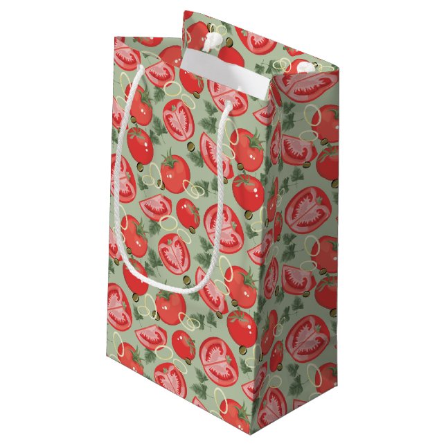 Abstract pattern with tomato small gift bag (Back Angled)
