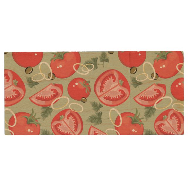 Abstract pattern with tomato wood flash drive (Front)