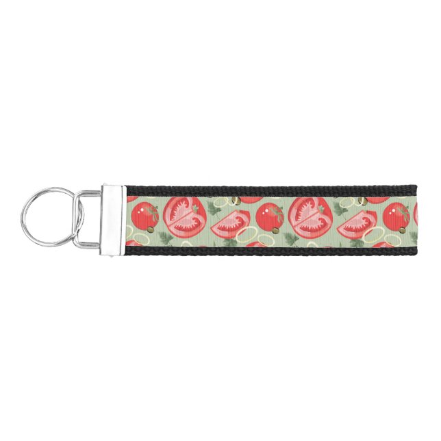 Abstract pattern with tomato wrist keychain (Keys on Left)