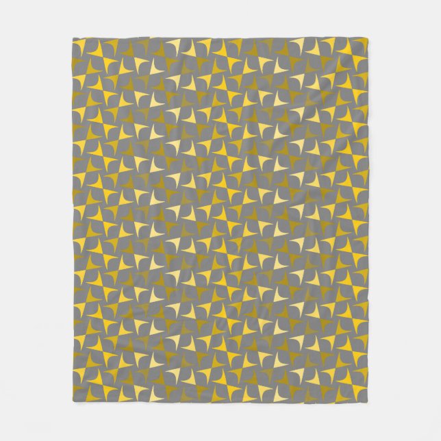 Abstract Pattern Yellow and Gray Fleece Blanket (Front)