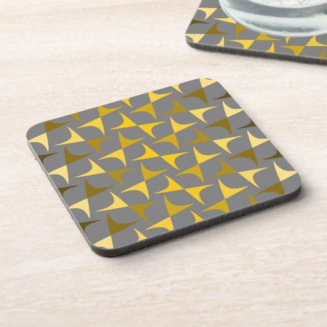 Abstract pattern yellow and grey  beverage coaster (Left Side)