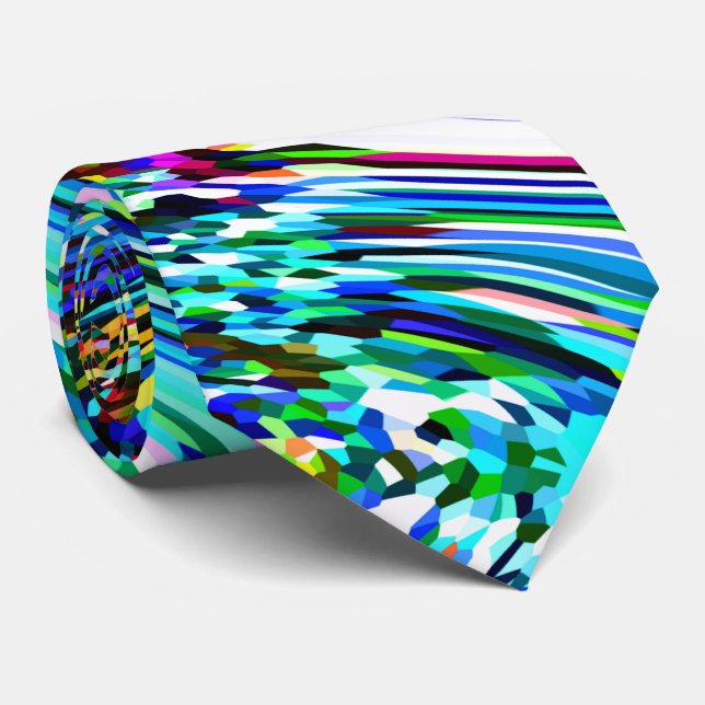 Abstract Patterns Teal Blue Colorful Bright Trendy Neck Tie (Rolled)