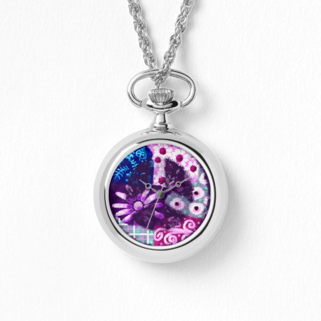 Abstract Peace Sign Hippie Art Purple Pink Blue Watch (Front)
