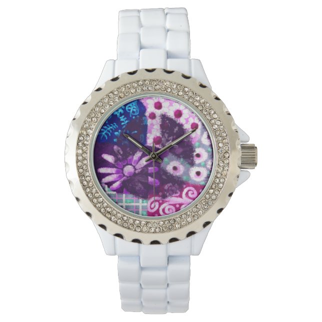 Abstract Peace Sign Hippie Art Purple Pink Blue Watch (Front)