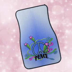 Abstract Peace Sign Stars Scrolls Car Mat