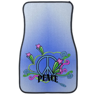 Abstract Peace Sign Stars Scrolls Car Mat