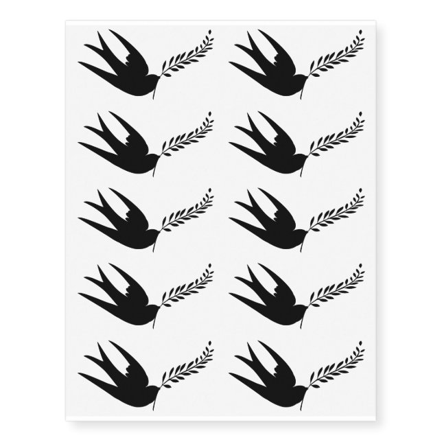 Abstract Peace Swallow with Olive Branch Temporary Tattoos (Front)