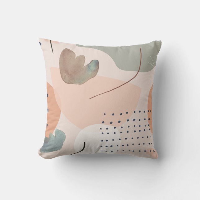Abstract Peach and Earthy Tones Art Throw Pillow (Front)