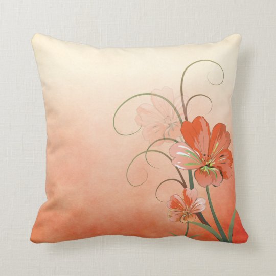 Abstract Peach and Green Floral Throw Pillow