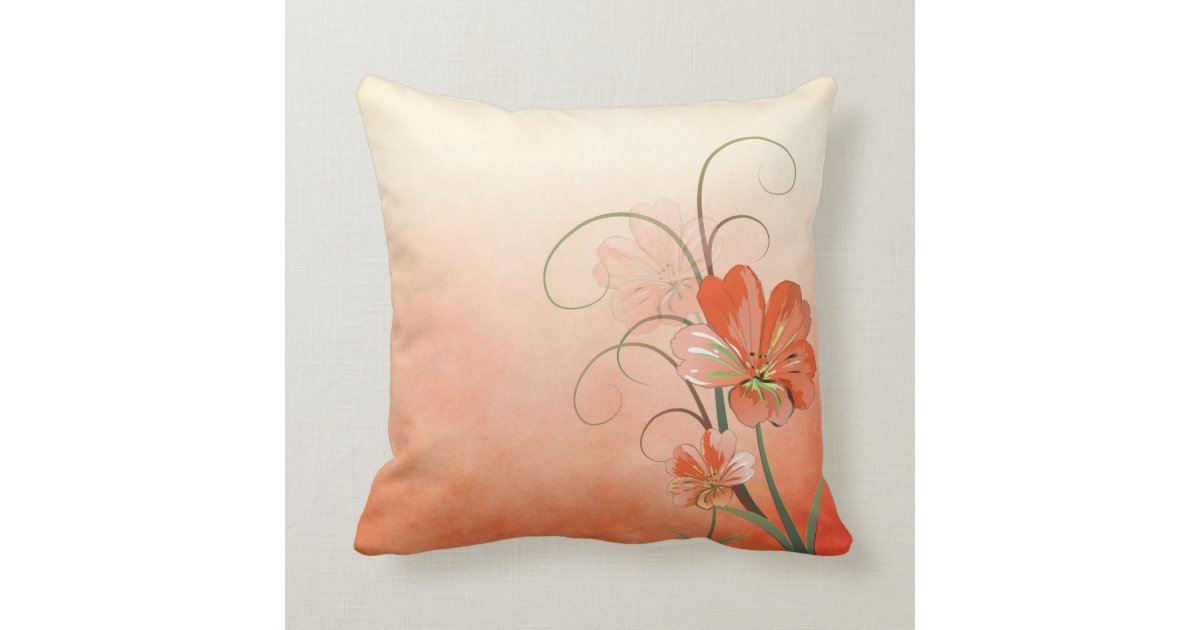 Abstract Peach And Green Floral Throw Pillow Zazzle Com