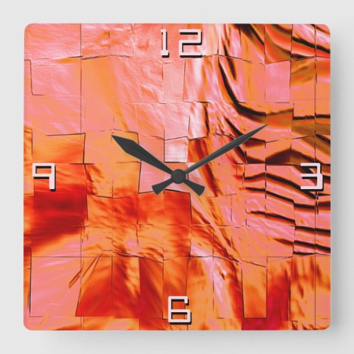 Abstract peach drawing lightly carved and satin  square wall clock