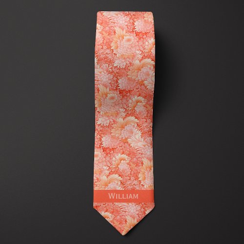 Abstract Peach Floral  Neck Tie