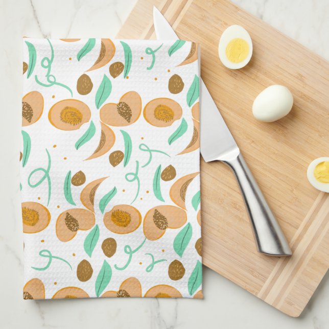 Abstract  Peach Fruit Slices Hand Drawn Pattern   Kitchen Towel (Quarter Fold)