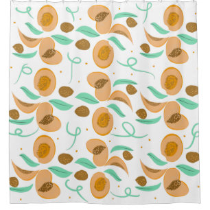 Abstract  Peach Fruit Slices Hand Drawn Pattern  Shower Curtain