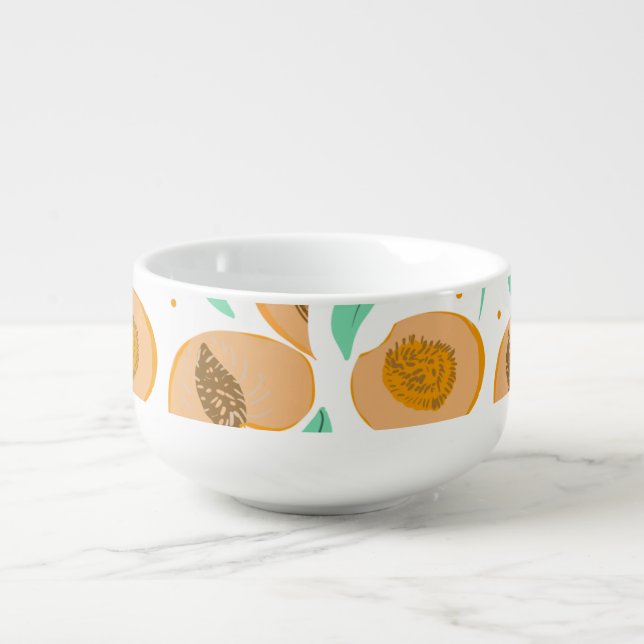 Abstract  Peach Fruit Slices Hand Drawn Pattern Soup Mug (Front)
