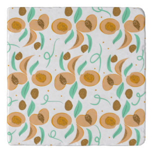 Abstract  Peach Fruit Slices Hand Drawn Pattern   Trivet