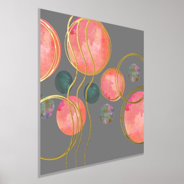 Abstract Peach Green Circles Gold Foil Prints (Laydown)