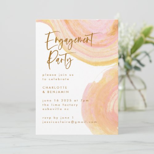 Abstract Peach Pink Paint Swirl Engagement Party Invitation