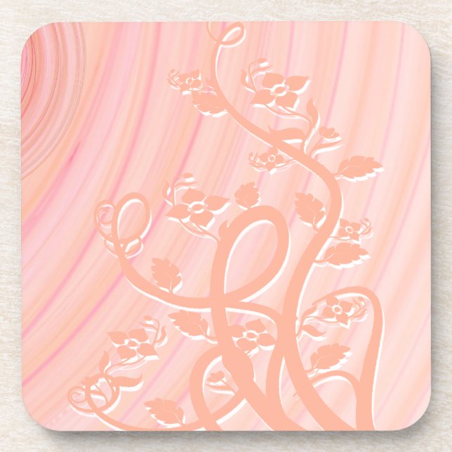 Abstract Peach Pink Spirals Vines Flowers Drink Coaster (Front)
