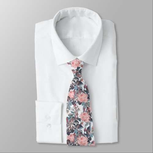 Abstract Peach Rose Design Neck Tie