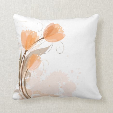 Abstract Peach Watercolor Tulips Throw Pillows