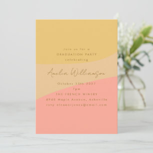 Abstract Peach Yellow Boho Shapes Graduation Party Invitation