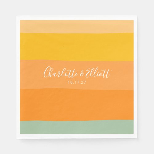 Abstract Peach Yellow Sage Stripes Custom Wedding Napkins