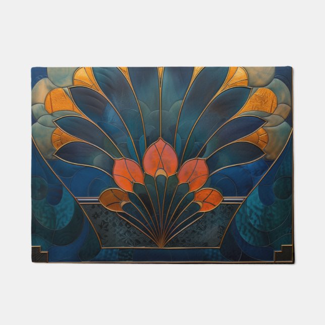 Abstract Peacock Art Deco Doormat (Front)