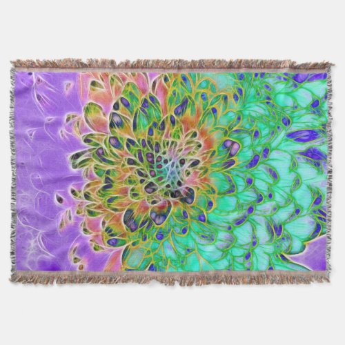 Abstract Peacock Chrysanthemum Woven Blanket