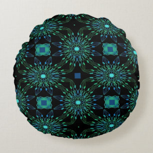 Abstract Peacock Colors Pillow-Design 1 Round Pillow