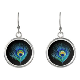 Abstract Peacock Feather Dangle Earrings