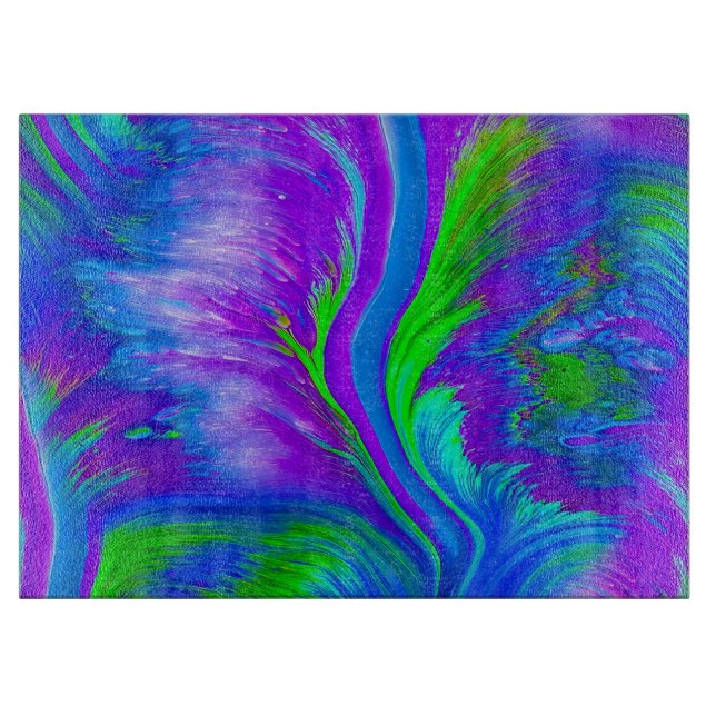 Abstract Peacock Feather Glass Cutting Board (Front)