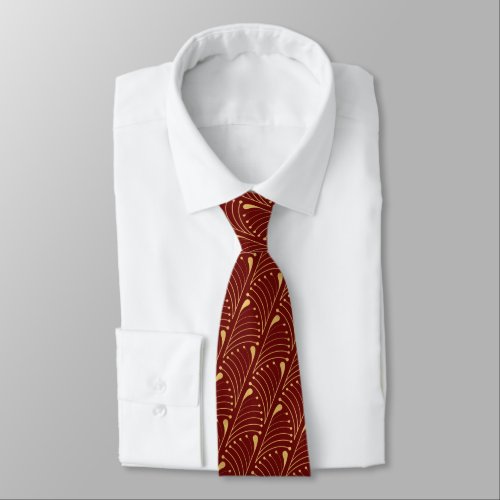 Abstract Peacock Feather Gold Vector Pattern Red Neck Tie