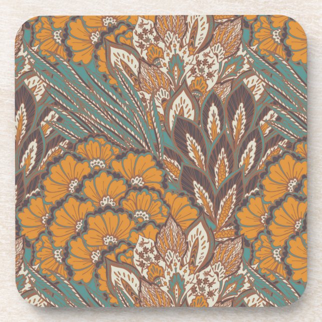 Abstract Peacock Feather Pattern Beverage Coaster (Front)