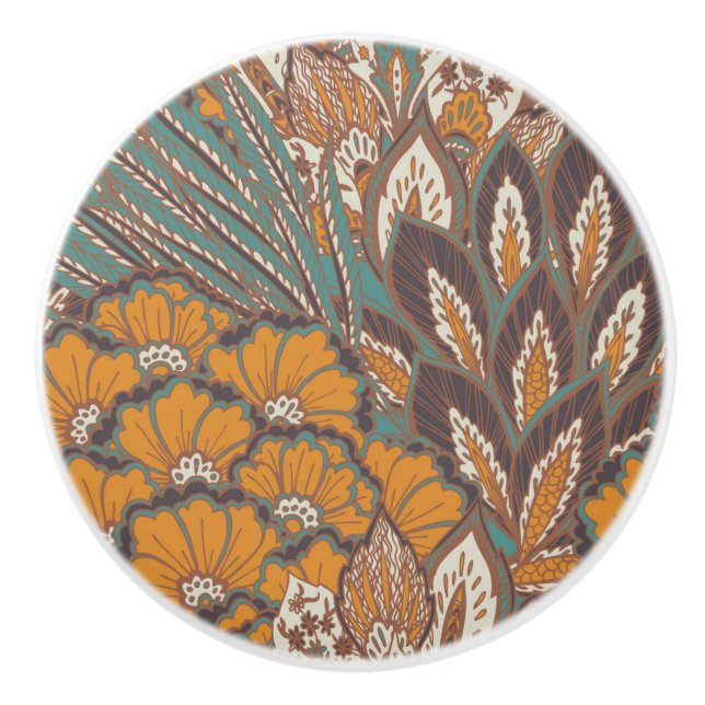 Abstract Peacock Feather Pattern Ceramic Knob (Front)