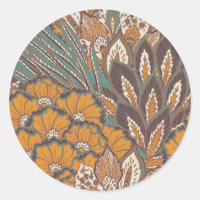 Abstract Peacock Feather Pattern Classic Round Sticker (Front)