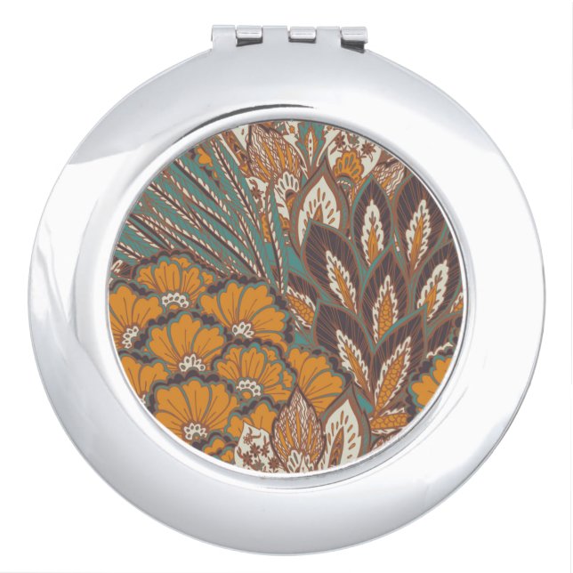Abstract Peacock Feather Pattern Compact Mirror (Front)