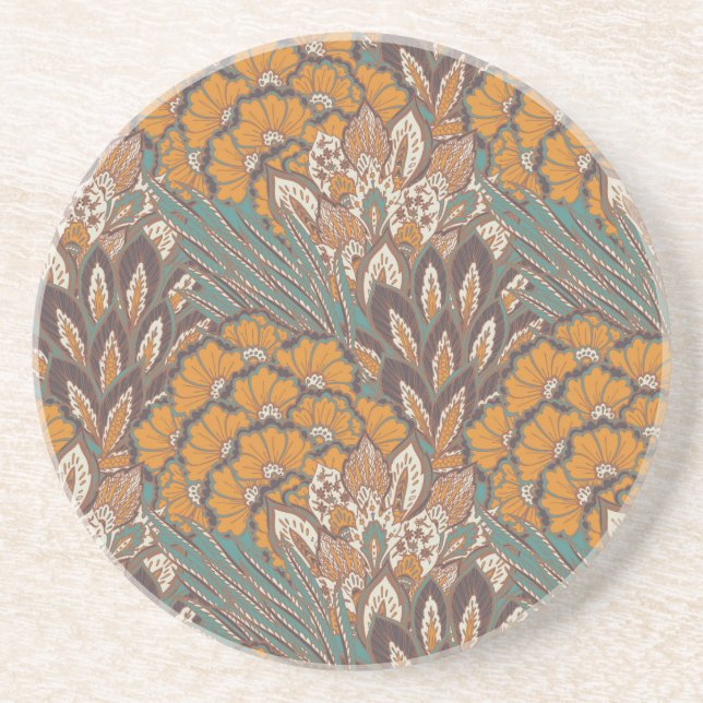 Abstract Peacock Feather Pattern Drink Coaster (Front)
