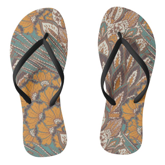 Abstract Peacock Feather Pattern Flip Flops (Footbed)