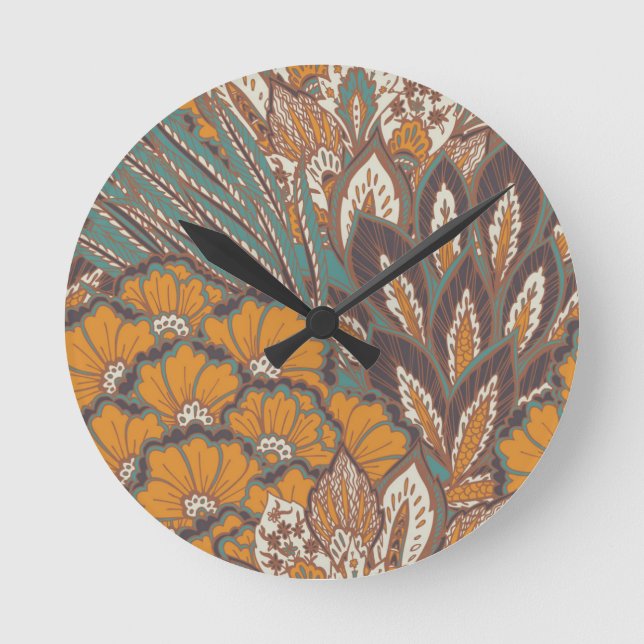 Abstract Peacock Feather Pattern Round Clock (Front)