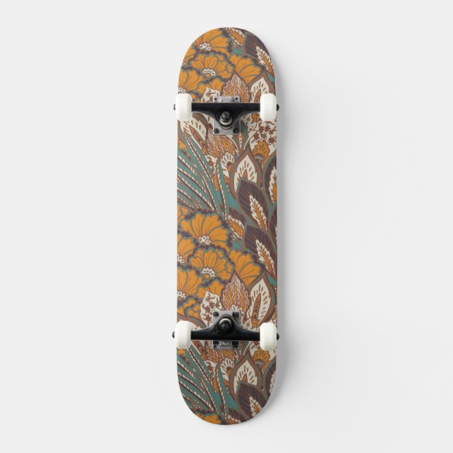 Abstract Peacock Feather Pattern Skateboard Deck (Front)